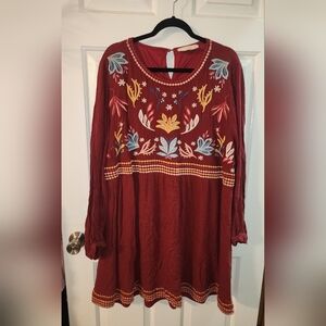 Savanna Jane Embroidered Red Boho Dress